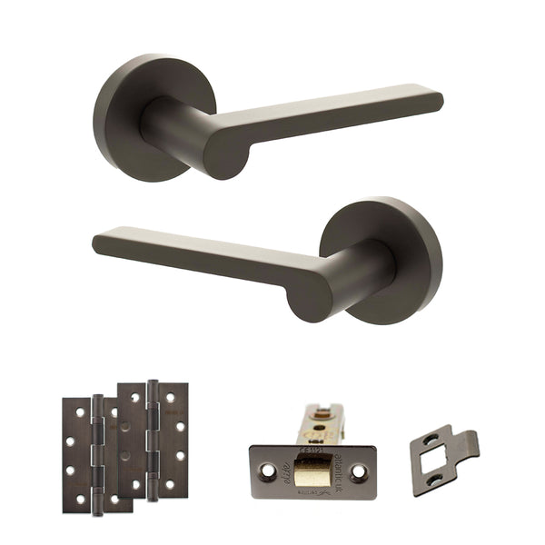 Senza Pari Darrio Door Handle Pack (Latch Set - 2.5" CE Latch, 4" Slim Knuckle Hinges x2) - Urban Dark Bronze - ADPSPRO218UDB5