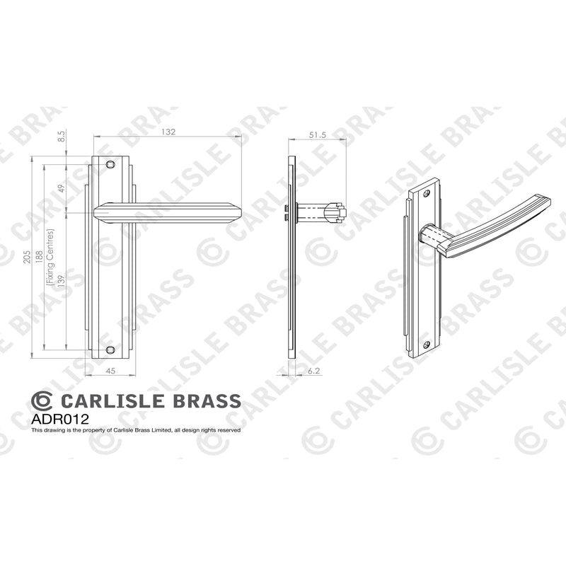 Carlisle Brass - Art Deco Lever on Latch Backplate - Polished Chrome - ADR012CP - Choice Handles