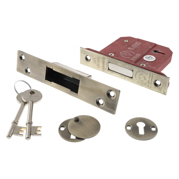 Atlantic 5 Lever Key Deadlock [BS] 2.5" - Antique Brass - ALKDEAD5LK25AB