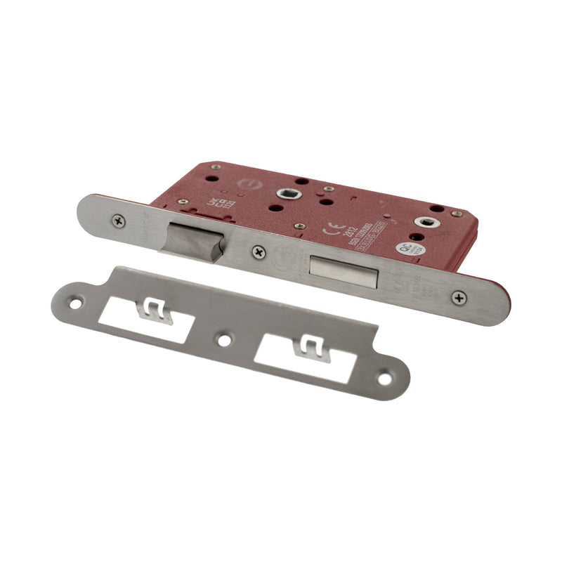 Atlantic DIN Radius Bathroom Lock Double Turn 60mm backset - Satin Stainless Steel - ALKDINRB60SSS