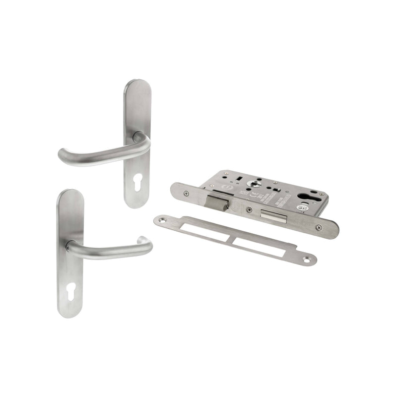 Atlantic DIN Radius Euro Profile Escape Sashlock Double Throw with RTD lever 60mm backset - Satin Stainless Steel - ALKDINRESCS60SSS - Choice Handles