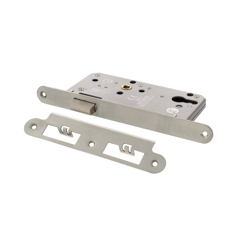 Atlantic DIN Radius Latch 60mm backset - Satin Stainless Steel - ALKDINRL60SSS