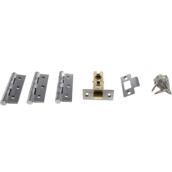Atlantic Latch Pack [CE] 2.5" (Latch x1) + 3"x2" (Hinge x3) - Satin Chrome - ALP2532SC - Choice Handles