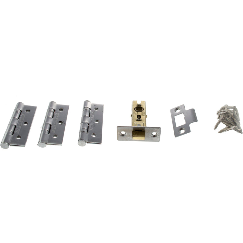 Atlantic Latch Pack [CE] 2.5" (Latch x1) + 3"x2" (Hinge x3) - Satin Chrome - ALP2532SC - Choice Handles