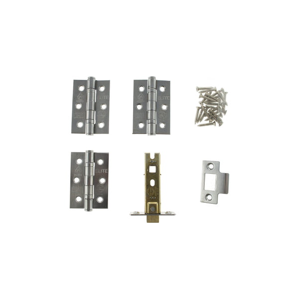 Atlantic Latch Pack [CE] 3" (Latch x1) + 3"x2" (Hinge x3) - Satin Chrome - ALP332SC - Choice Handles