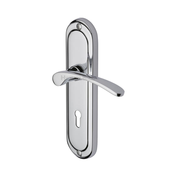 Heritage Brass Door Handle Lever Lock Ambassador Design Polished Chrome finish - AMB6200-PC - Choice Handles