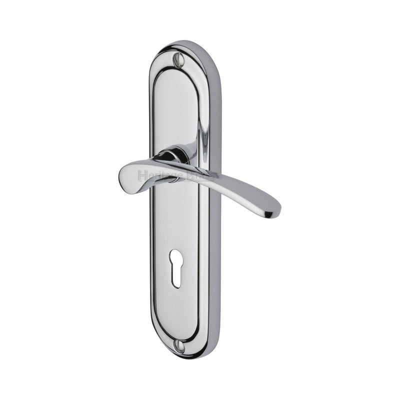 Heritage Brass Door Handle Lever Lock Ambassador Design Polished Chrome finish - AMB6200-PC - Choice Handles