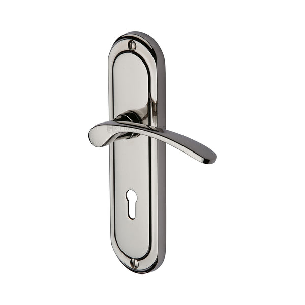 Heritage Brass Door Handle Lever Lock Ambassador Design Polished Nickel finish - AMB6200-PNF - Choice Handles