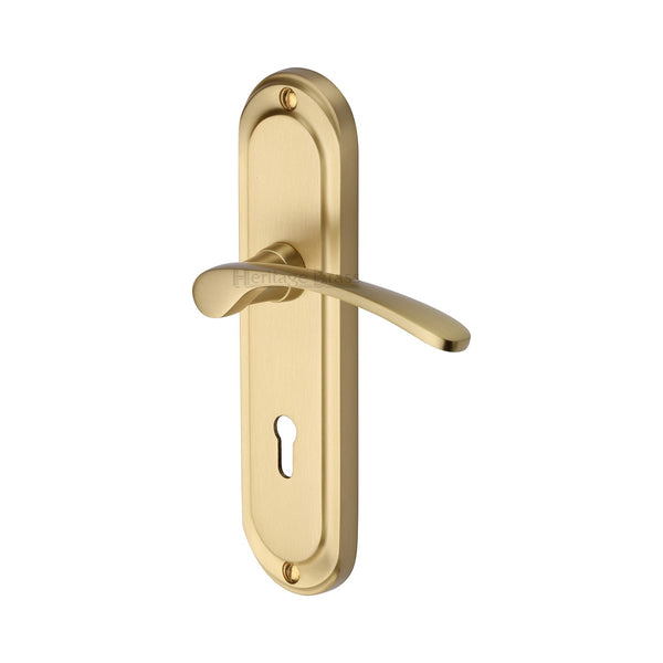 Heritage Brass Door Handle Lever Lock Ambassador Design Satin Brass Finish - AMB6200-SB - Choice Handles
