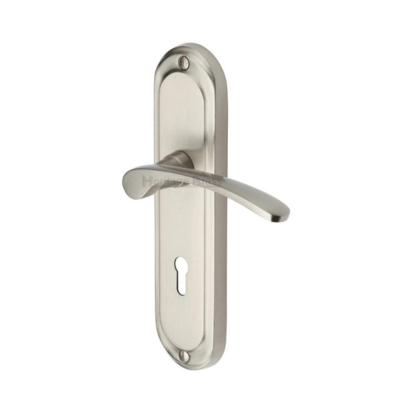 Heritage Brass Door Handle Lever Lock Ambassador Design Satin Nickel finish - AMB6200-SN - Choice Handles