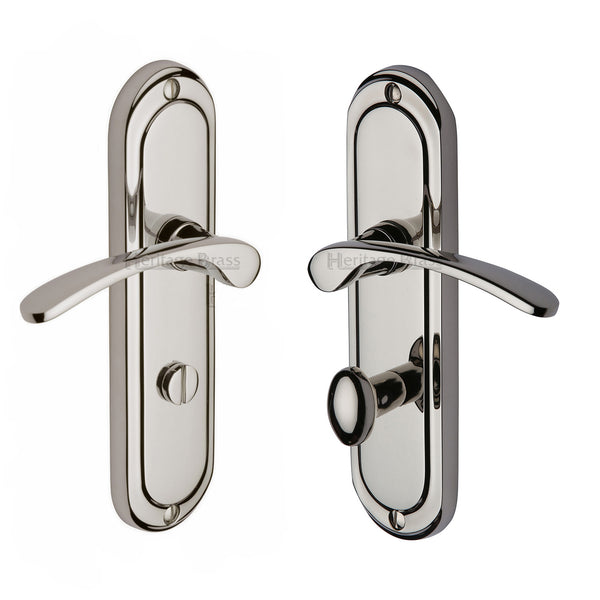 Heritage Brass Door Handle for Bathroom Ambassador Design Polished Nickel finish - AMB6230-PNF - Choice Handles