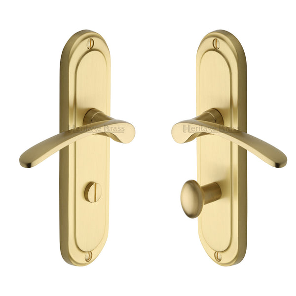 Heritage Brass Door Handle for Bathroom Ambassador Design Satin Brass - AMB6230-SB - Choice Handles