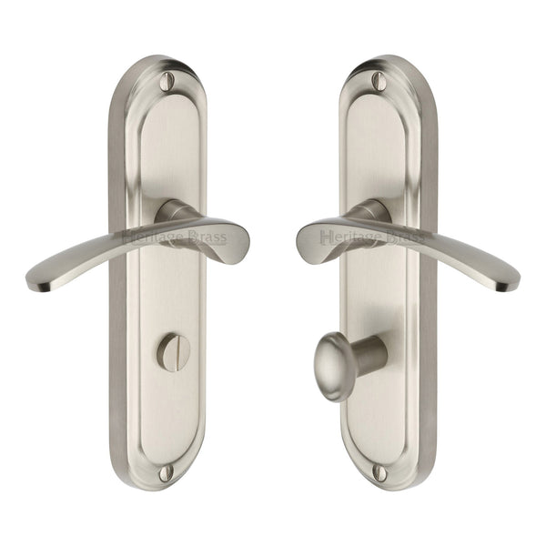 Heritage Brass Door Handle for Bathroom Ambassador Design Satin Nickel finish - AMB6230-SN - Choice Handles