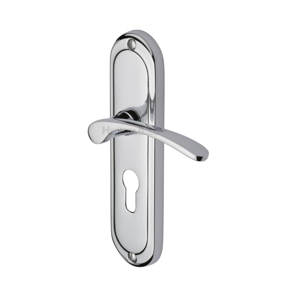 Heritage Brass Door Handle for Euro Profile Plate Ambassador Design Polished Chrome finish - AMB6248-PC - Choice Handles