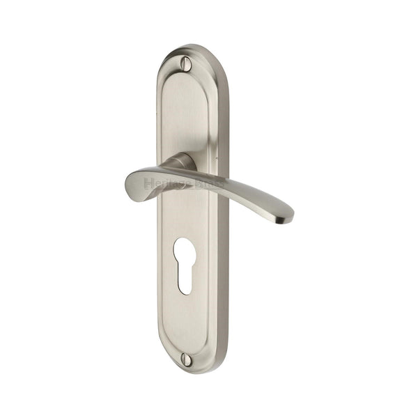 Heritage Brass Door Handle for Euro Profile Plate Ambassador Design Satin Nickel finish - AMB6248-SN - Choice Handles