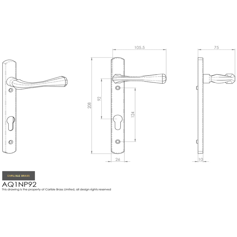 Manital - Astro Lever on Euro Lock Narrowplate 92mm c/c - Polished Chrome AQ1NP92CP - Choice Handles