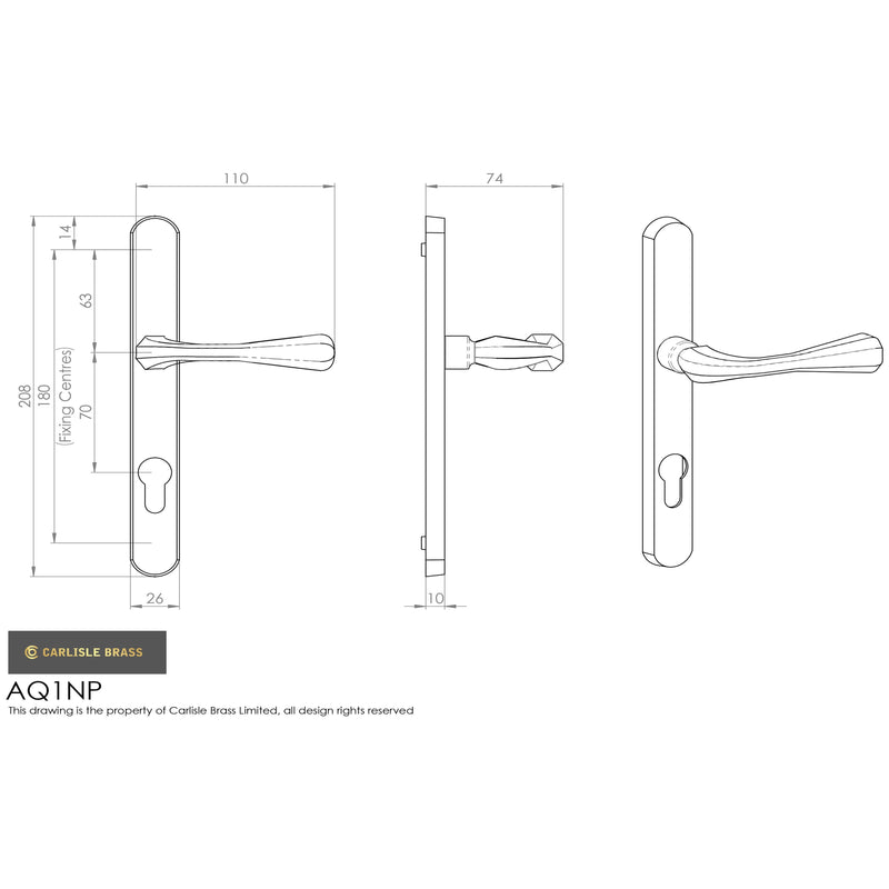 Manital - Astro Lever on Euro Lock Narrowplate 70mm c/c - Satin Chrome AQ1NPSC - Choice Handles