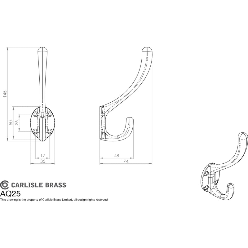 Carlisle Brass - Hat and Coat Hook - Polished Brass - AQ25 - Choice Handles