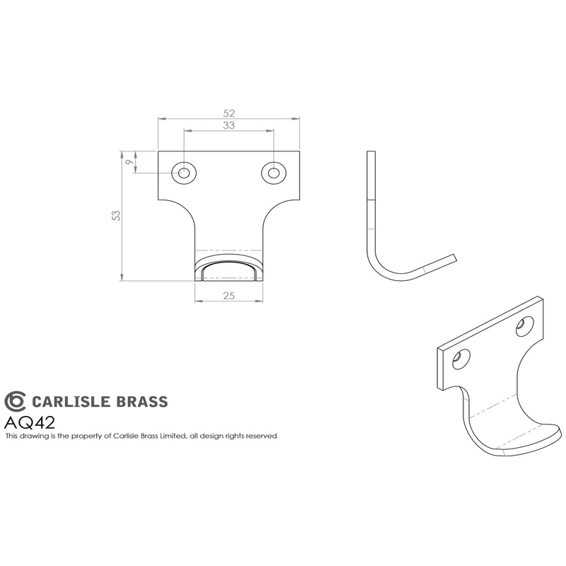 Carlisle Brass - Architectural Quality Sash Lift 51mm X 20mm - Satin Nickel - AQ42SN