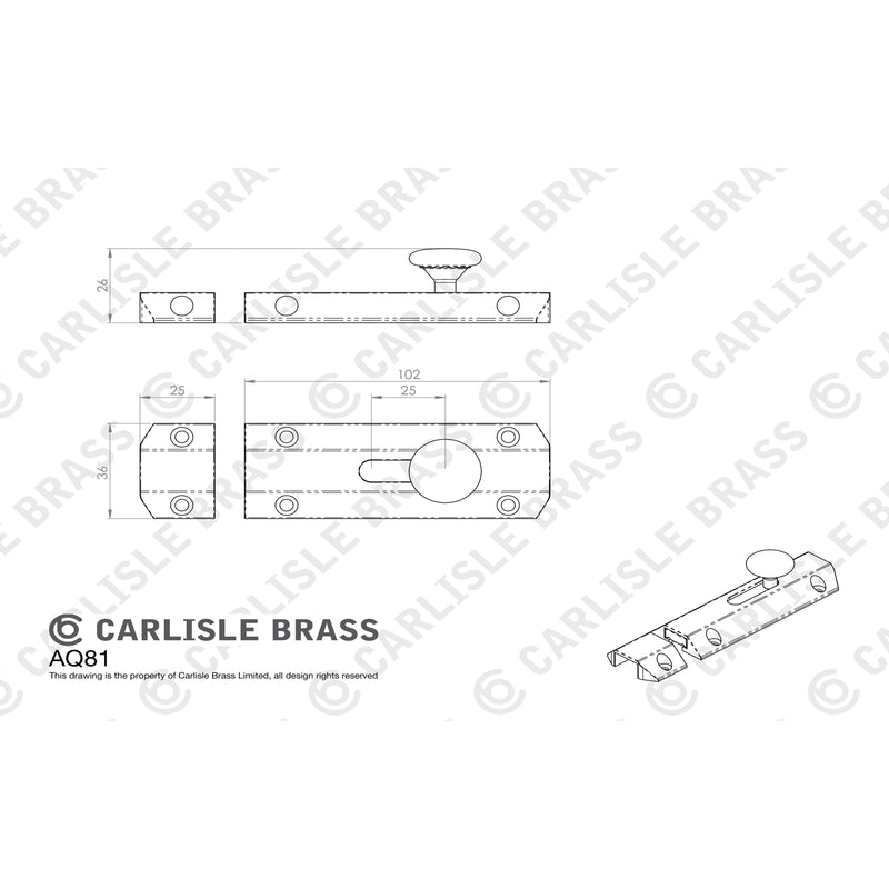 Carlisle Brass - Surface Bolt 102mm - Satin Chrome - AQ81SC - Choice Handles
