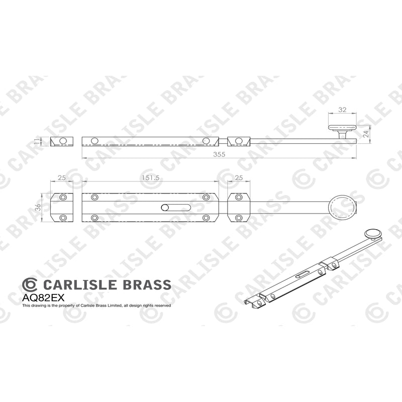 Carlisle Brass - Surface Bolt - extended 355mm - Polished Chrome - AQ82EXCP - Choice Handles