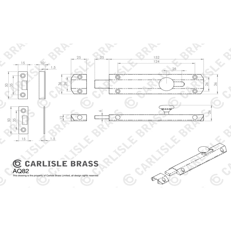 Carlisle Brass - Surface Bolt 152mm - Polished Brass - AQ82 - Choice Handles