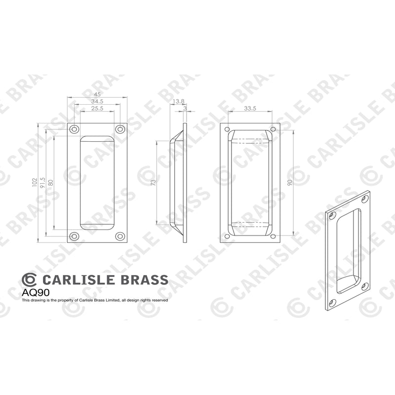 Carlisle Brass - Flush Pull 102mm x 45mm - Polished Brass - AQ90 - Choice Handles