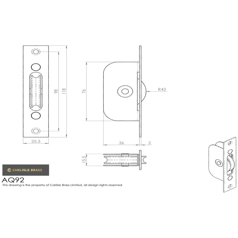 Carlisle Brass - Sash Window Axle Pulley No 2 Square Chrome Forend With Nylon Wheel - Polished Chrome - AQ92CP