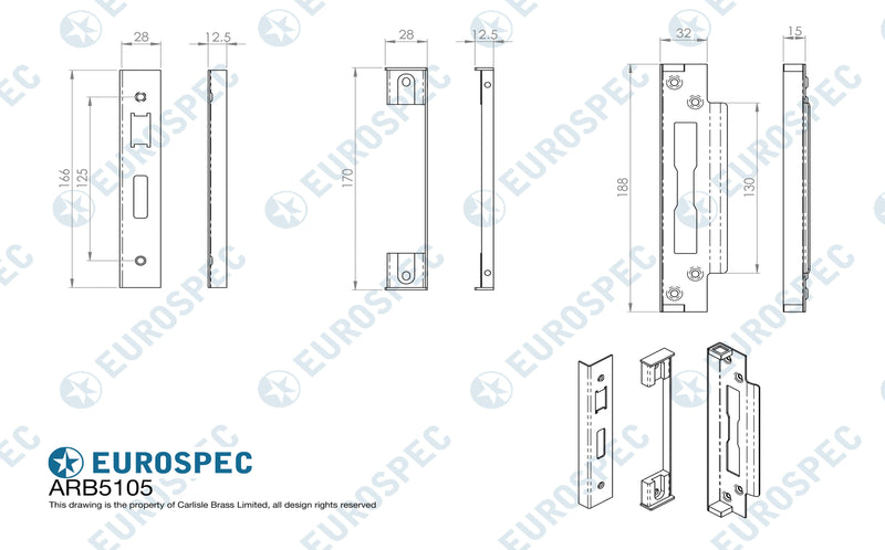 Eurospec - BS Rebate Set (Sash Lock) BS Lever Lock 13mm - Satin Stainless Steel - ARB5105SSS