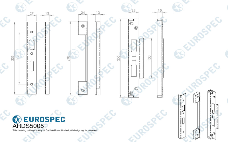 Eurospec - Rebate Set Architectural Din Locks-Satin Stainless Steel - Satin Stainless Steel - ARDS5005SSS