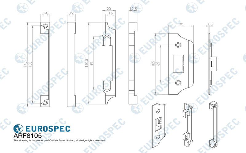 Eurospec - Rebate Set Flat Latch 13mm For Fll 8000 Srs - Nickel Plate - ARF8105NP