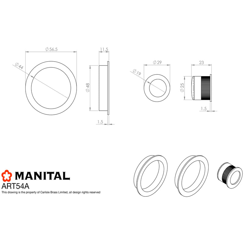 Manital - Sliding Door Rose with Flush Pull - Satin Nickel - ART54ASN - Choice Handles