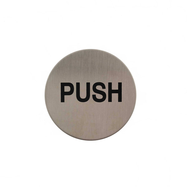 Atlantic Push Disc Sign 3M Adhesive 75mm - Satin Stainless Steel - AS75PUSHASSS - Choice Handles