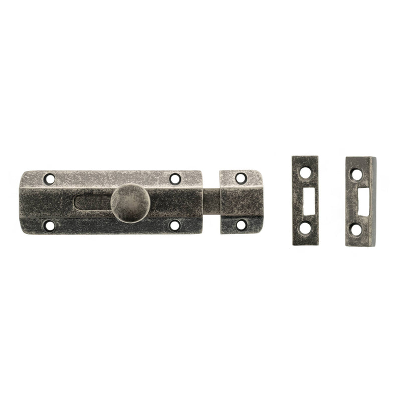 Atlantic Solid Brass Surface Door Bolt 4" - Distressed Silver  - ASB4DS - Choice Handles