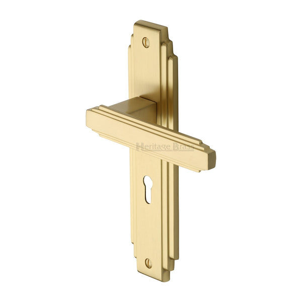 Heritage Brass Door Handle Lever Lock Astoria Design Satin Brass finish - AST5900-SB - Choice Handles