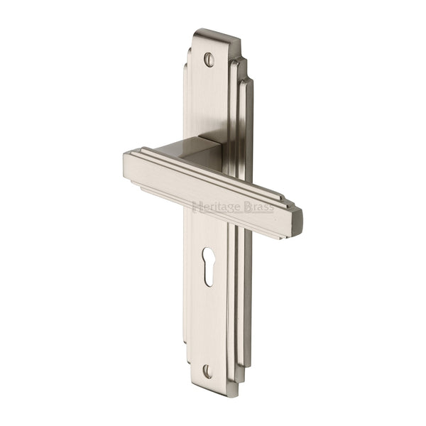 Heritage Brass Door Handle Lever Lock Astoria Design Satin Nickel finish - AST5900-SN - Choice Handles