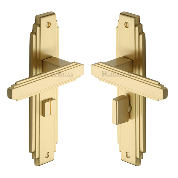 Heritage Brass Door Handle for Bathroom Astoria Design Satin Brass finish - AST5930-SB - Choice Handles