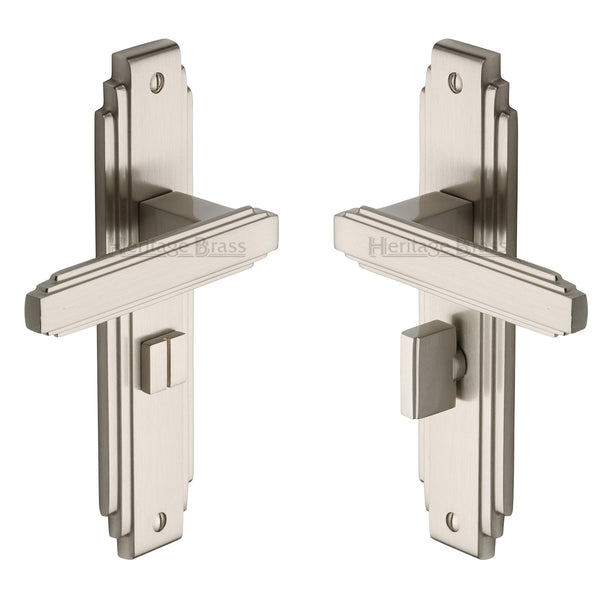 Heritage Brass Door Handle for Bathroom Astoria Design Satin Nickel finish - AST5930-SN - Choice Handles