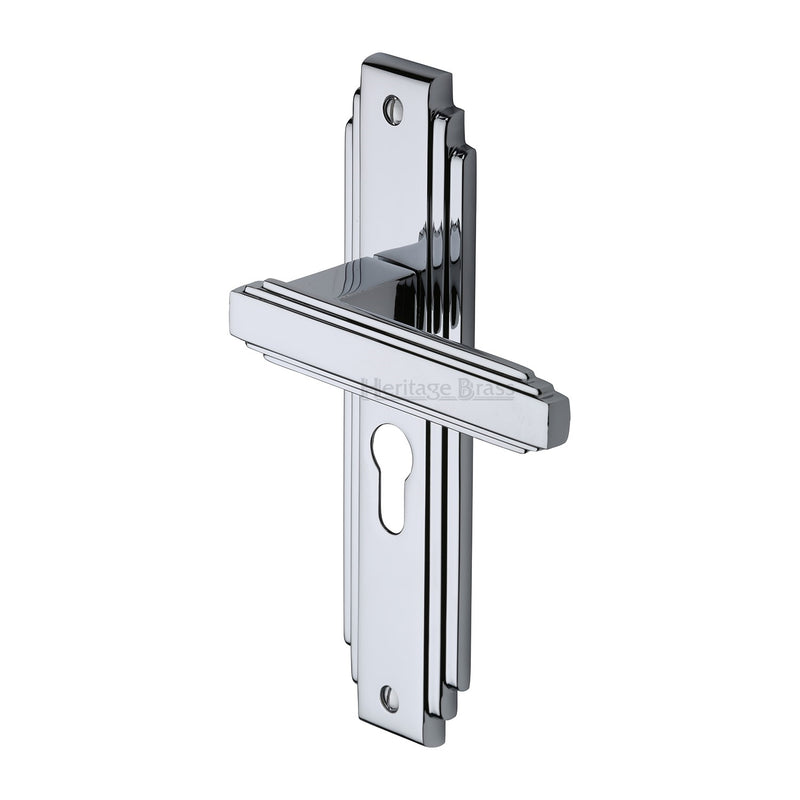Heritage Brass Door Handle Euro Profile Astoria Design Polished Chrome finish - AST5948-PC - Choice Handles