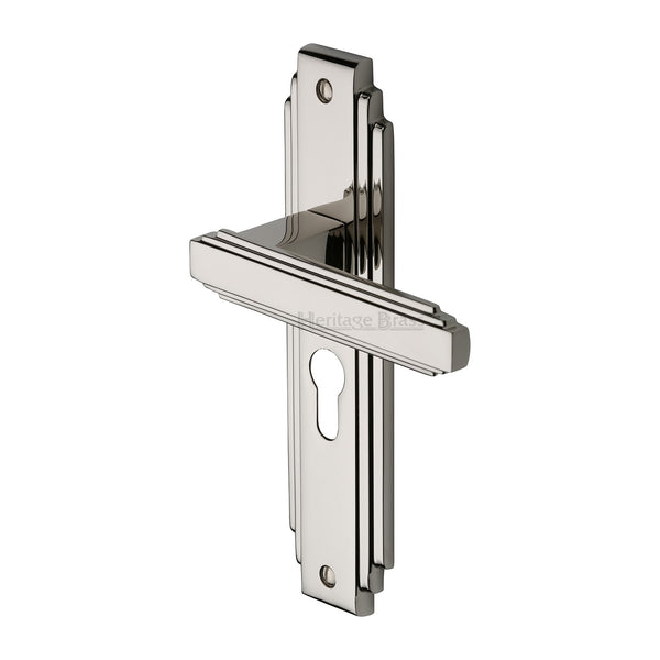 Heritage Brass Door Handle Euro Profile Astoria Design Polished Nickel finish - AST5948-PNF - Choice Handles