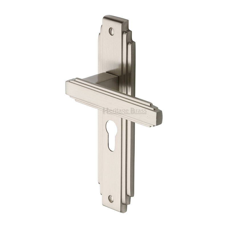 Heritage Brass Door Handle Euro Profile Astoria Design Satin Nickel finish - AST5948-SN - Choice Handles