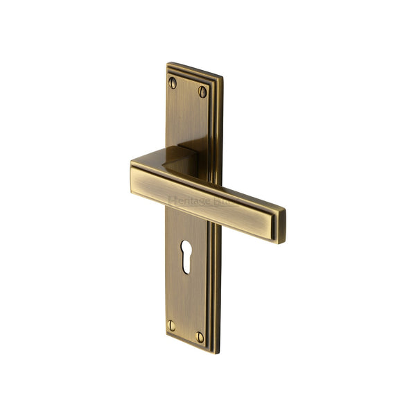 Heritage Brass Door Handle Lever Lock Atlantis Design Antique finish - ATL5700-AT - Choice Handles