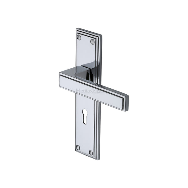 Heritage Brass Door Handle Lever Lock Atlantis Design Polished Chrome finish - ATL5700-PC - Choice Handles