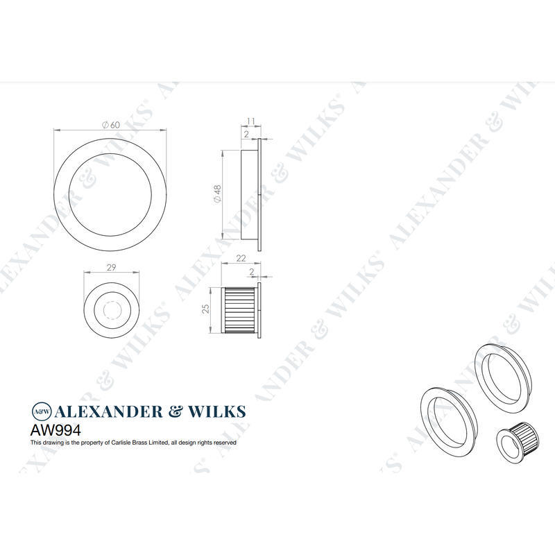 Alexander and Wilks - Sliding door pull kit - Satin Brass PVD - AW994SBPVD