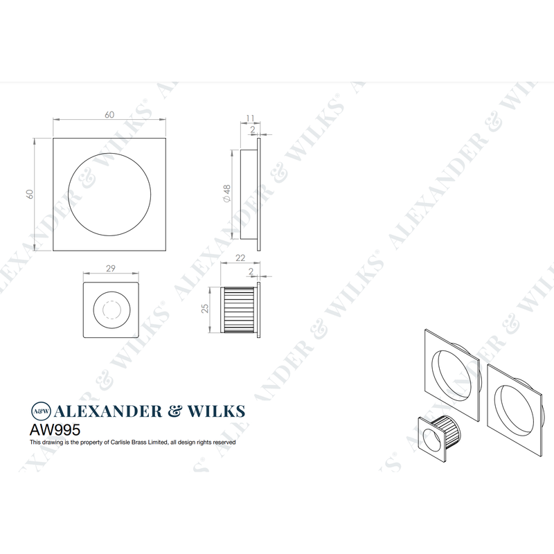 Alexander and Wilks - Square sliding door pull kit - Polished Chrome - AW995PC - Choice Handles