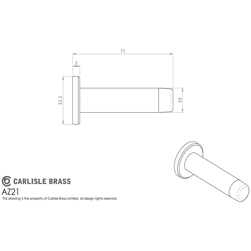 Carlisle Brass - Wall Mounted Door Stop - Satin Chrome - AZ21SC - Choice Handles