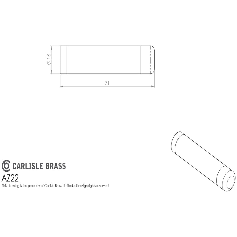 Carlisle Brass - Wall Mounted Cylinder Doorstop Satin Chrome - Satin Chrome - AZ22SC - Choice Handles