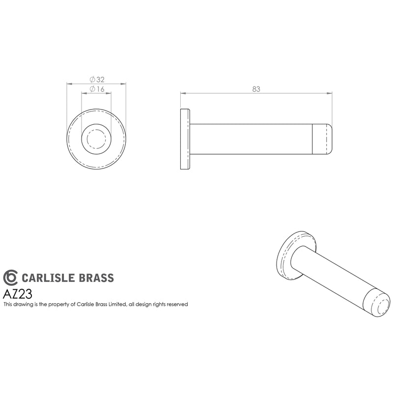 Carlisle Brass - Doorstop - Cylinder - Polished Chrome - AZ23CP - Choice Handles