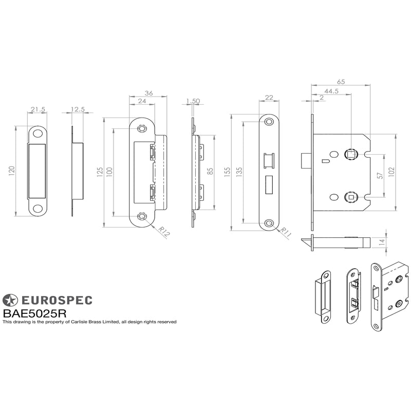 Eurospec - Easi-T Residential Bathroom Lock 65mm Radius - Nickel Plate - BAE5025NP/R - Choice Handles