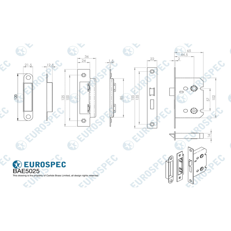 Eurospec - Easi-T Residential Bathroom Lock 65mm - Satin Brass - BAE5025SB - Choice Handles